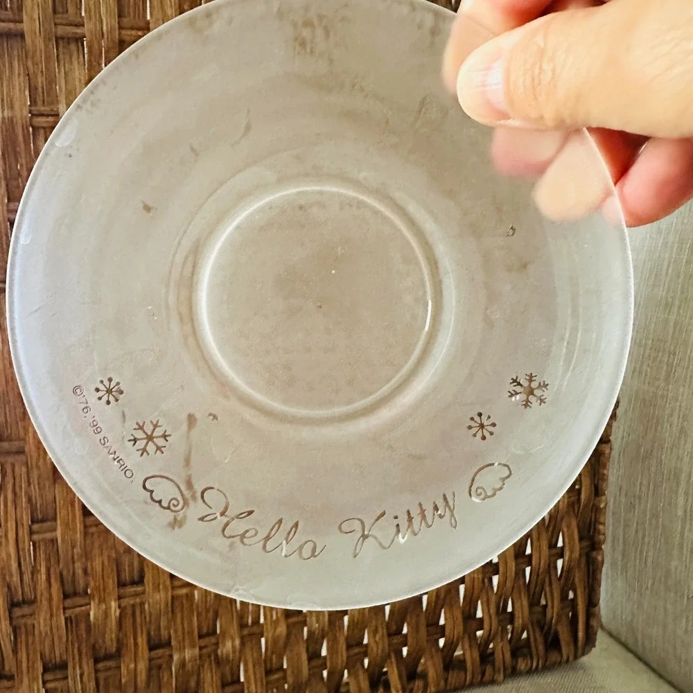 Vintage Hello Kitty Sanrio Tea Cup Saucer Frosted Glass 90s‎